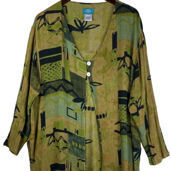 Simply Southwest by Mail 1X 16 18 Top Tunic Shirt Green Lagenlook Art to Wear - Picture 2 of 4